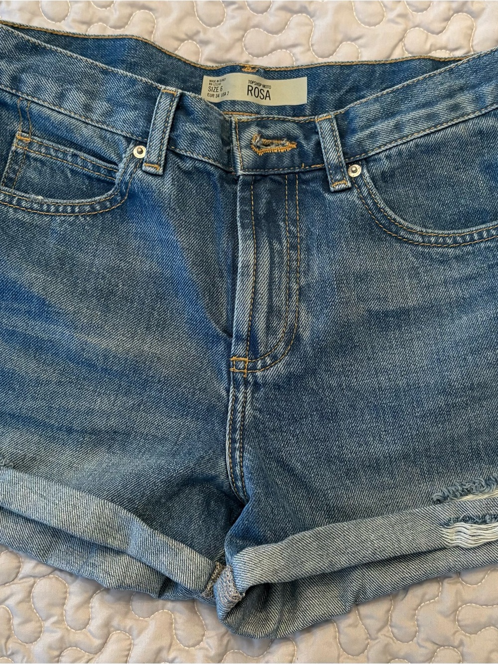 Topshop Light Blue Rolled-Hem Denim Shorts